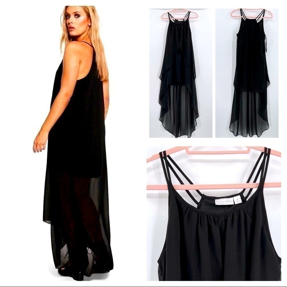 Bisou Bisou Asymmetrical Ruffle Black Dress size 6 - Picture 1 of 10